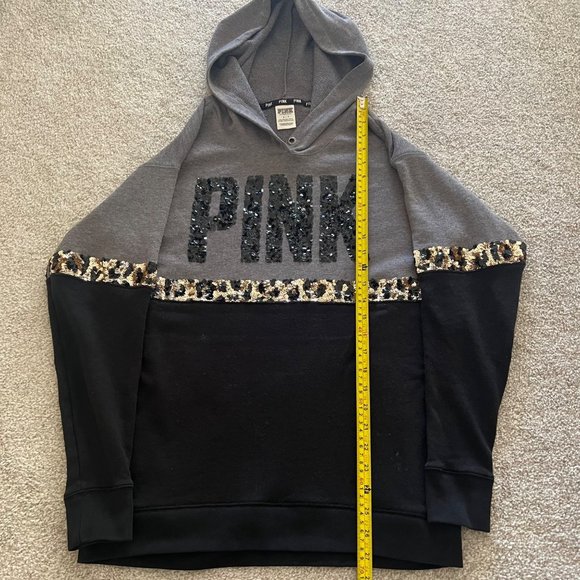 Rare VS Pink Y2K Sequined Cheetah Print Black & Gray Hoodie Small - Picture 7 of 9
